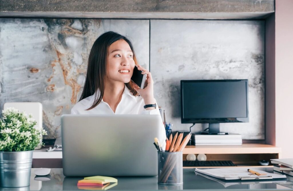 A woman on a phone call talking to an attorney
