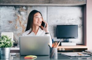 A woman on a phone call talking to an attorney